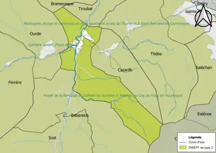 Carte des ZNIEFF de type 2 sur la commune.