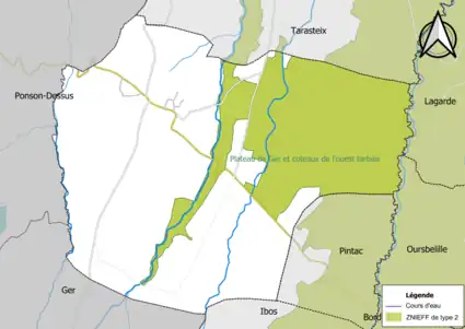 Carte de la ZNIEFF de type 2 sur la commune.