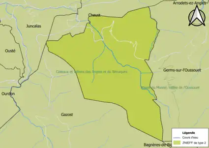 Carte de la ZNIEFF de type 2 sur la commune.