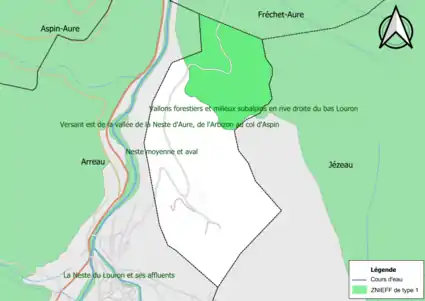 Carte de la ZNIEFF de type 1 sur la commune.
