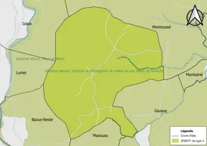 Carte des ZNIEFF de type 2 sur la commune.