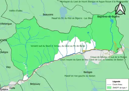 Carte des ZNIEFF de type 1 sur la commune.