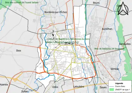 Carte des ZNIEFF de type 1 sur la commune.