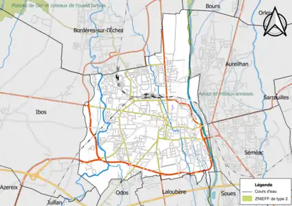 Carte de la ZNIEFF de type 2 sur la commune.