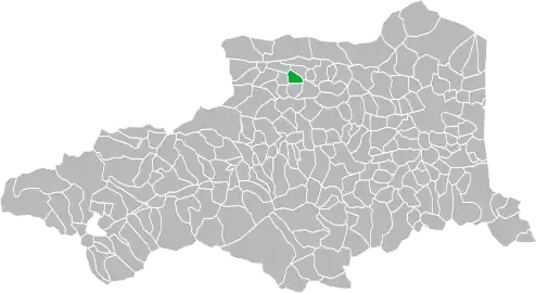 Situation de la commune (en vert) relativement au département.