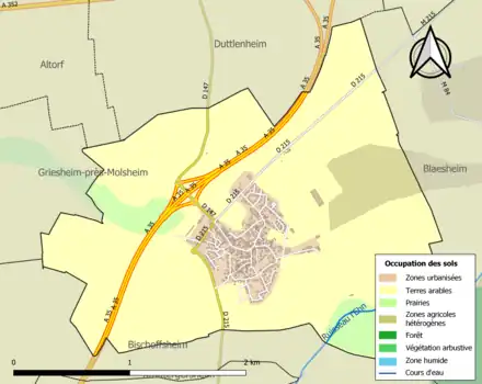 Carte en couleurs présentant l'occupation des sols.