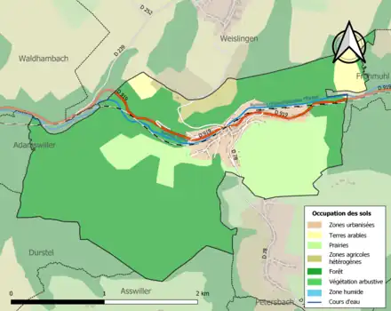 Carte en couleurs présentant l'occupation des sols.