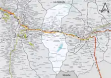 Carte présentant en couleurs le cadastre d'Orelle avec les lieux-dits de la commune résumés dans le texte : on voit écrits les principaux d'entre-eux.