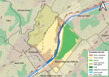 Carte en couleurs présentant l'occupation des sols.