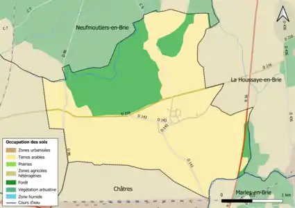 Carte des infrastructures et de l'occupation des sols en 2018 (CLC) de la commune.