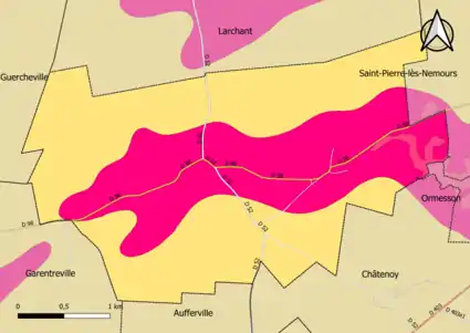 Carte montrant en couleurs le zonage géologique simplifié d'une commune