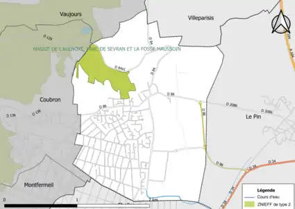 Carte des ZNIEFF de type 2 de la commune.