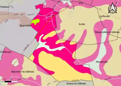 Carte montrant en couleurs le zonage géologique simplifié d'une commune