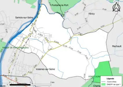 Carte des ZNIEFF de type 1 de la commune.