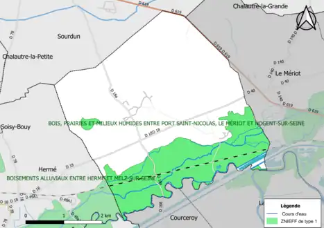 Carte des ZNIEFF de type 1 de la commune.