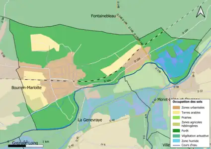 Carte des infrastructures et de l'occupation des sols en 2018 (CLC) de la commune.