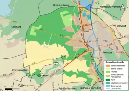 Carte des infrastructures et de l'occupation des sols en 2018 (CLC) de la commune.