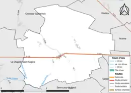Carte en couleur présentant le réseau hydrographique de la commune