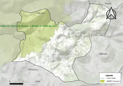 Carte de la ZNIEFF de type 2 sur la commune.