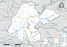 Carte en couleur présentant le réseau hydrographique de la commune