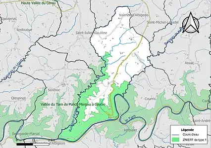 Carte des ZNIEFF de type 1 sur la commune.