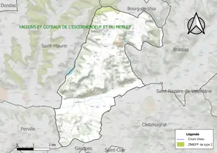 Carte de la ZNIEFF de type 2 sur la commune.