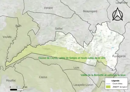Carte des ZNIEFF de type 2 sur la commune.