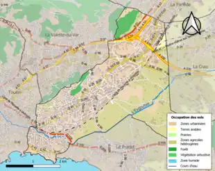 Carte en couleurs présentant l'occupation des sols.