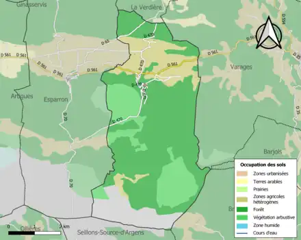 Carte en couleurs présentant l'occupation des sols.