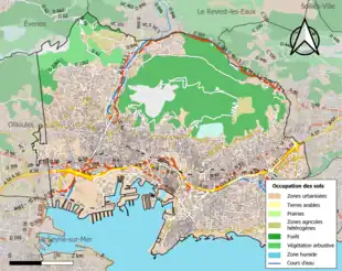 Carte en couleurs présentant l'occupation des sols.