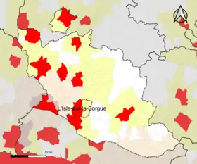 Localisation de l'aire d'attraction de l'Isle-sur-la-Sorgue dans le département de Vaucluse.