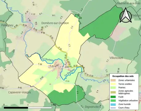 Carte en couleurs présentant l'occupation des sols.