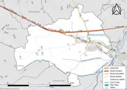 Carte en couleur présentant le réseau hydrographique de la commune