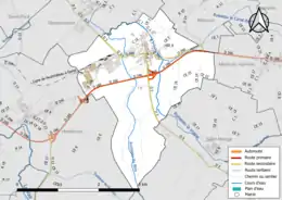 Carte en couleur présentant le réseau hydrographique de la commune