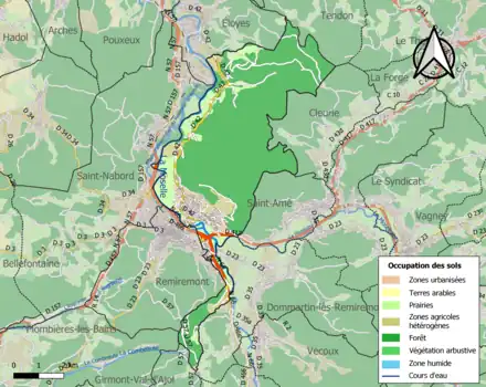 Carte en couleurs présentant l'occupation des sols.