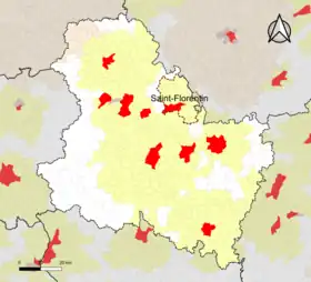 Localisation de l'aire d'attraction de Saint-Florentin dans le département de l'Yonne.