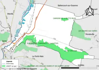 Carte des ZNIEFF de type 1 de la commune.