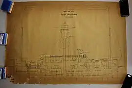 Coupe longitudinale du bateau-feu Le Havre