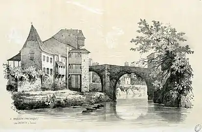 Mauléon et son gave en 1843 par Eugène de Malbos.