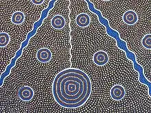 Peinture pointilliste à dominante grise et cerclés bleus