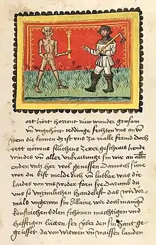 La Mort et le paysan. Manuscrit enluminé deJohannes von Tepl (vers 1470).