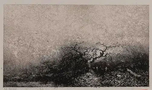 Paysage (1843), pointe sèche, publiée dans Croquis de voyage en 1843.