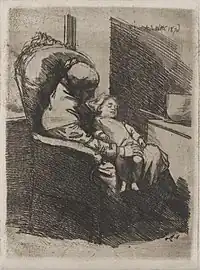 Femme assise de profil dans un fauteuil tenant un enfant sur ses genoux, 1876 (Eau-forte ; Inv. Delchevalerie no&nbsp;49 ; 24,4&nbsp;×&nbsp;18,1&nbsp;cm), Minneapolis, Minneapolis Institute of Art