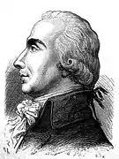 Eau-forte représentant le profil gauche d’un homme aux cheveux ondulés blancs.