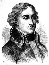 Gravure en noir et blanc d'un homme politique.