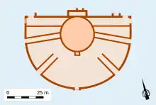 Dessin en couleurs d'un théâtre antique.