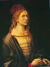 À la fin du XVe&nbsp;siècle, Albrecht Dürer réalise les premiers autoportraits datés et signés connus, adoptant un cadrage qui deviendra un standard : la représentation en buste. Autoportrait au chardon, 1493, Louvre, Paris