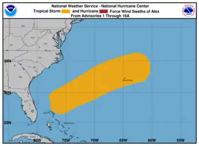 Corridor de vents de tempête tropicale avec Alex.