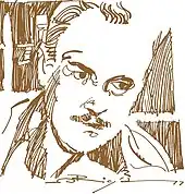 dessin à l'encre de chine du visage d'un homme&nbsp;; Alex Raymond, avec moustache