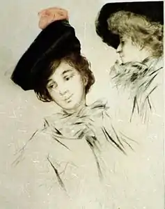 Portrait de femmes aux chapeaux noirs.